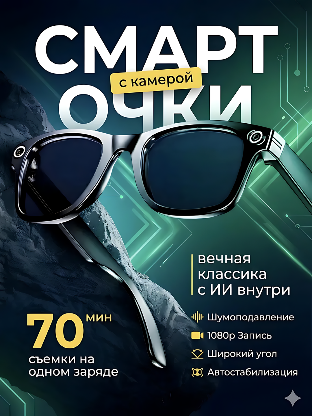 Умные очки с функциями искусственного интеллекта — с камерой, Bluetooth и защитой IP65