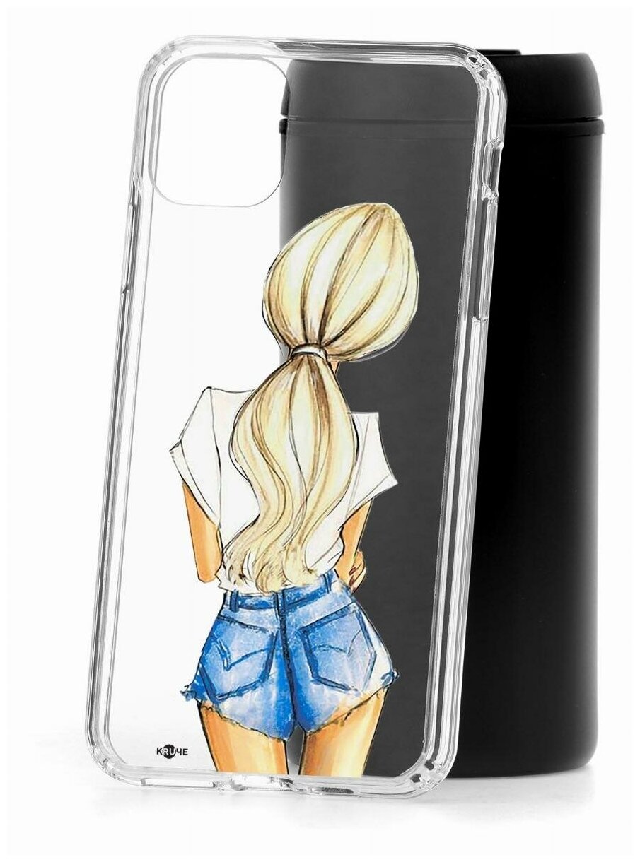 Чехол для iPhone 11 Pro Max Kruche Print Подружки Блондинка,противоударная пластиковая накладка с рисунком,силиконовый бампер с защитой камеры,кейс