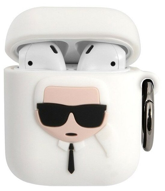 Чехол Karl Lagerfeld Silicone с кольцом для Airpods 1/2, белый