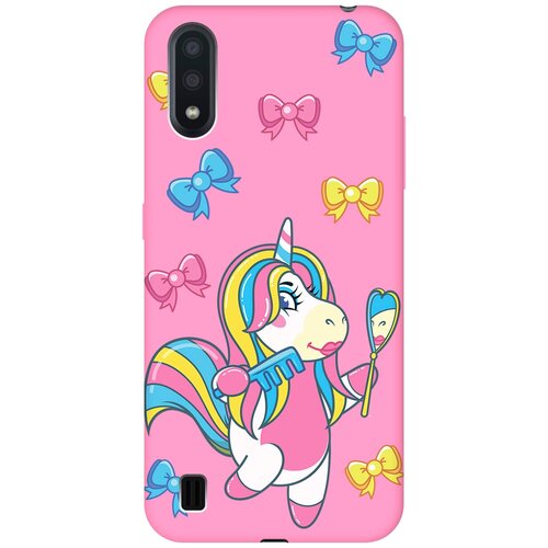 Матовый чехол Lady Unicorn для Samsung Galaxy A01 / Самсунг А01 с 3D эффектом розовый матовый чехол lady unicorn для samsung galaxy a72 самсунг а72 с 3d эффектом розовый