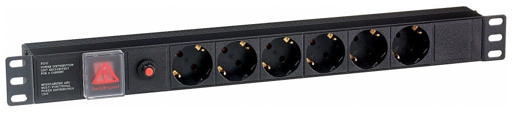 фото EXEGATE Сетевой фильтр EX280830RUS Блок розеток ServerPro PDU-19H605 Al-6S-C14-SW-O, 19",1U, алюм, 6Schuko, С14, защ перегр