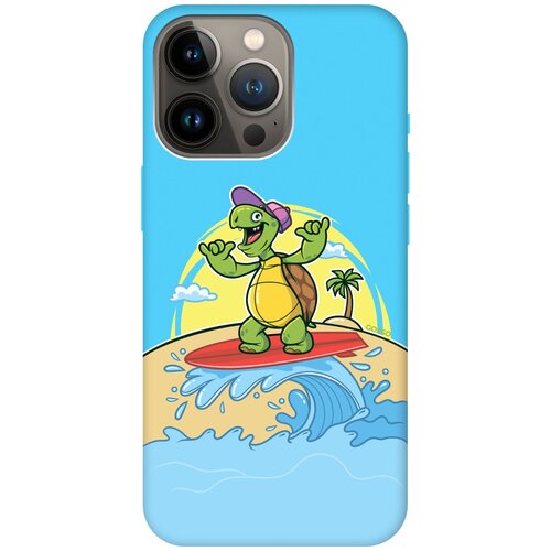 Силиконовый чехол на Apple iPhone 13 Pro Max / Эпл Айфон 13 Про Макс с рисунком Turtle Surfer Soft Touch голубой силиконовый чехол на apple iphone 13 pro эпл айфон 13 про с рисунком relaxing turtle soft touch голубой