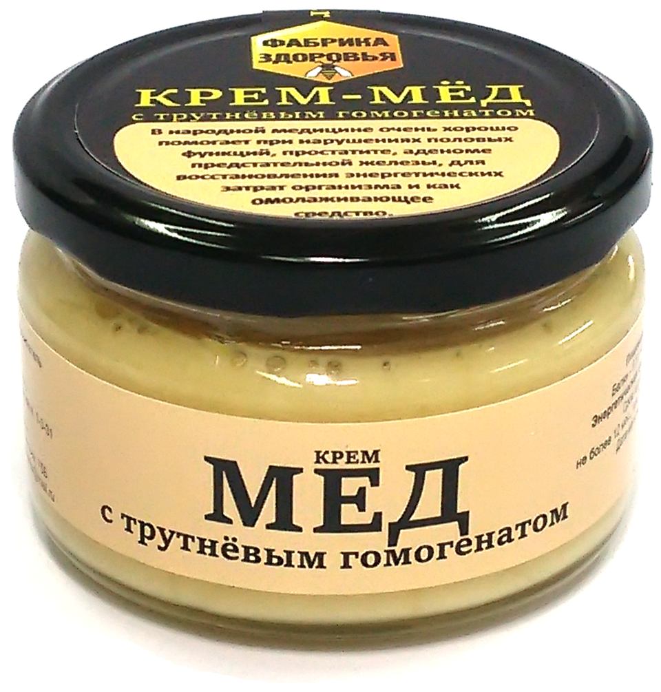 Крем-мёд с трутневым гомогенатом + Фабрика здоровья + Пчелиные шедевры Башкирии / 300 гр.