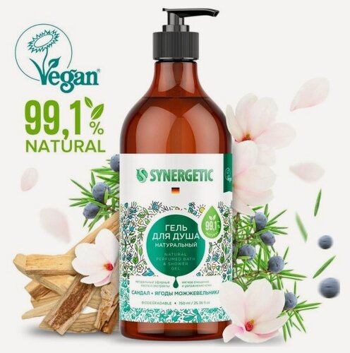 Изображение товара Гель для душа Synergetic Сандал и ягоды можжевельника, 750 мл