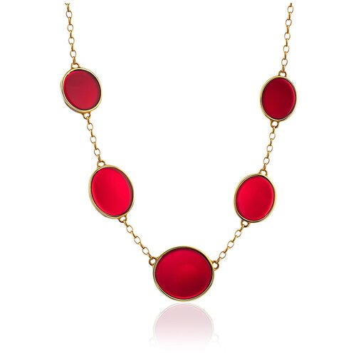 Amberholl Броское колье «Сангрил» из позолоченного серебра и натурального янтаря красного цвета