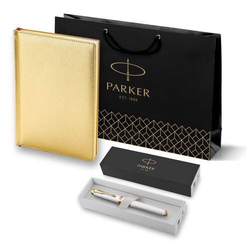 эксклюзивный подарочный набор шариковая ручка parker im premium k318 pearl gt и ежедневник недатированный белый Подарочный набор: Ручка роллер Parker IM Premium T318 Pearl GT, цвет чернил черный и золотистый ежедневник с золотым срезом