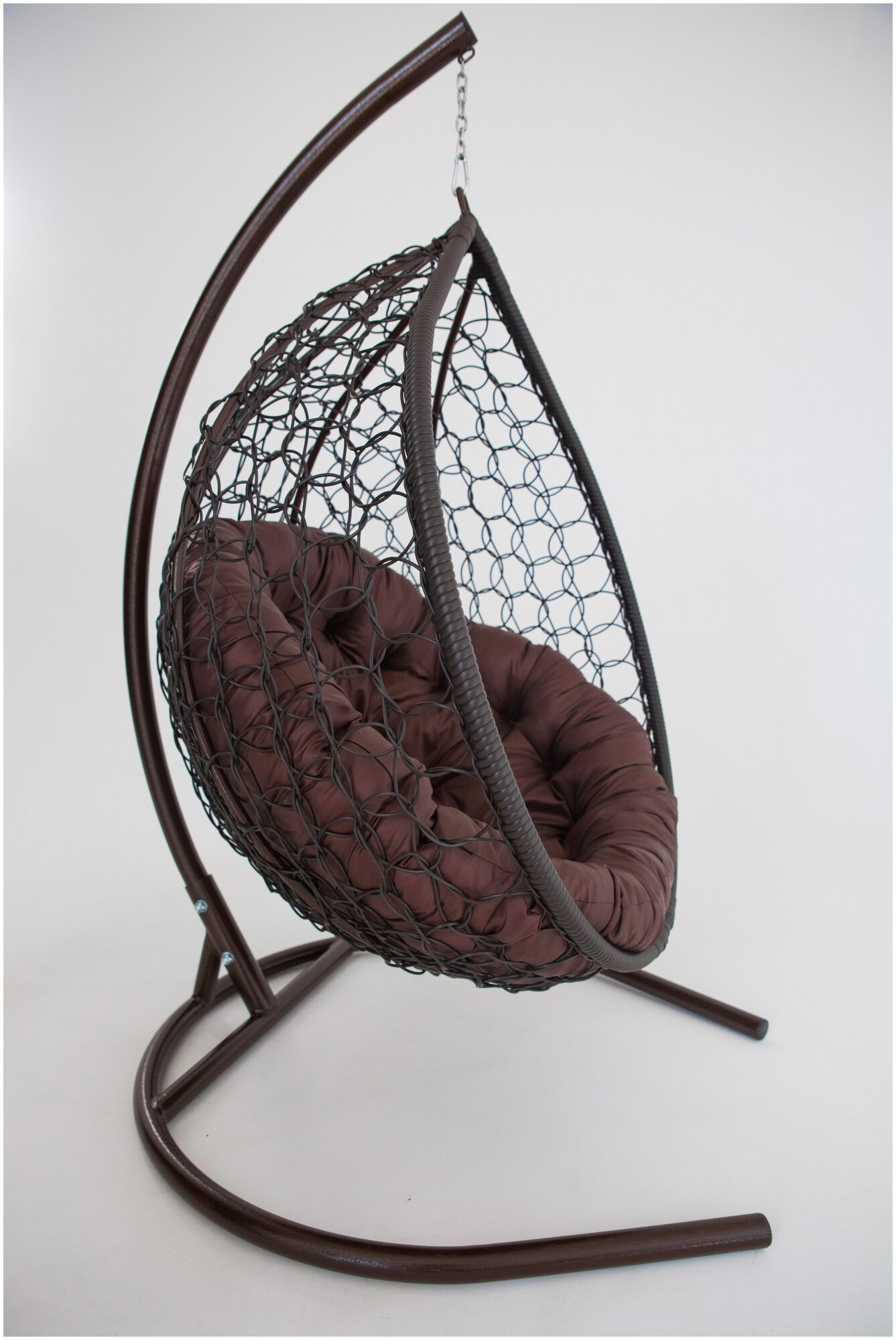 Подвесное кресло-кокон Yova Bubble из эко-ротанга, стойка венге, подушка круглая коричневая - фотография № 2
