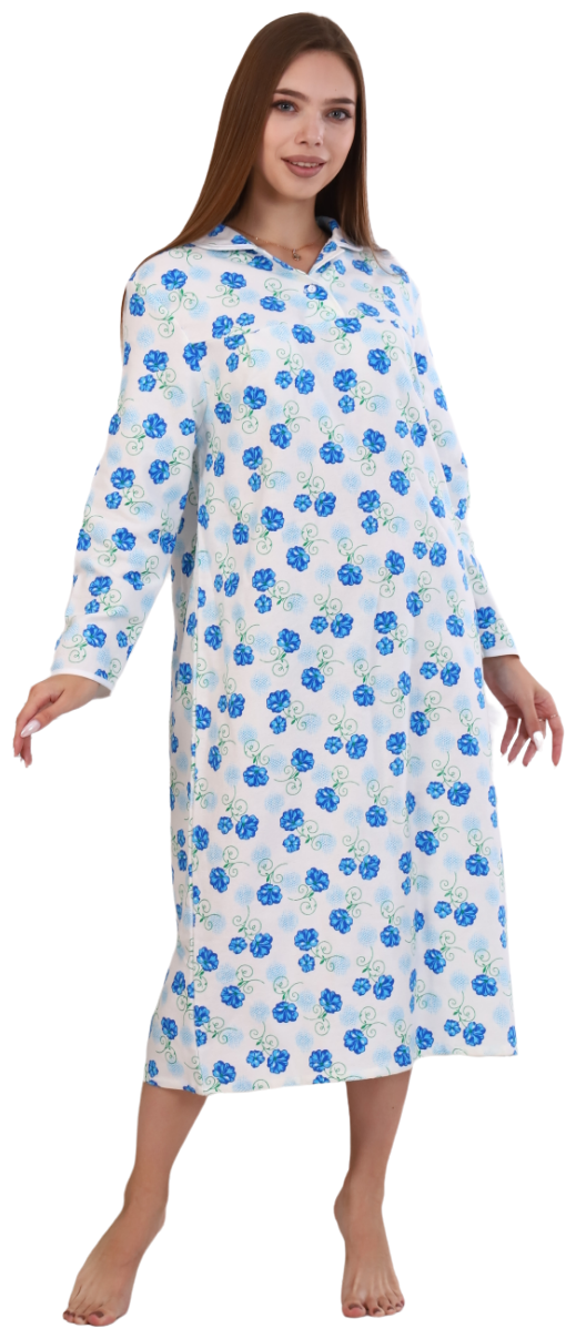 Сорочка А-ЛЁНка, застежка пуговицы, длинный рукав, размер 46, голубой, белый - фотография № 3