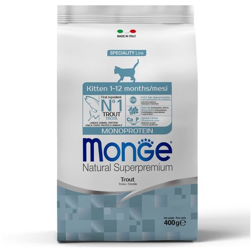 Корм сухой Monge Cat Monoprotein для котят, с форелью 400 г