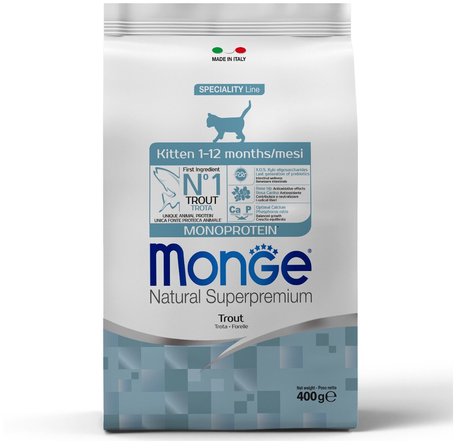 Сухой корм MONGE SPECIALITY MONOPROTEIN KITTEN TROUT монобелковый для котят с форелью (0,4 кг)