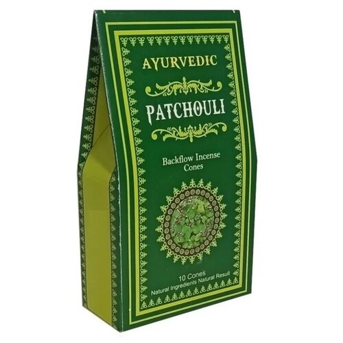 Купить Ароматические благовония пуля, стелющийся дым Аюрведик Ayurvedic Пачули Patchouli, 10 конусов, зеленый, дерево