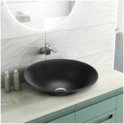 Раковина QUARTZ ROOM накладная без перелива для ванной, размер 445x155 мм, Круглая форма в ванную, Белый матовый цвет раковины Sfera