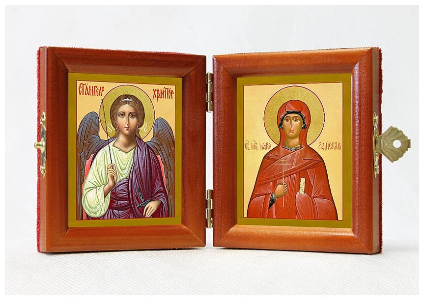 Складень именной "Мученица Мария Азийская - Ангел Хранитель", из двух икон 8*9,5 см