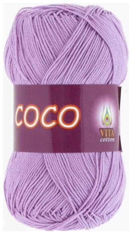 Пряжа хлопковая Vita Cotton Coco (Вита Коко) - 1 моток, 3869 сиреневый, 100% мерсеризованный хлопок 240м/50г