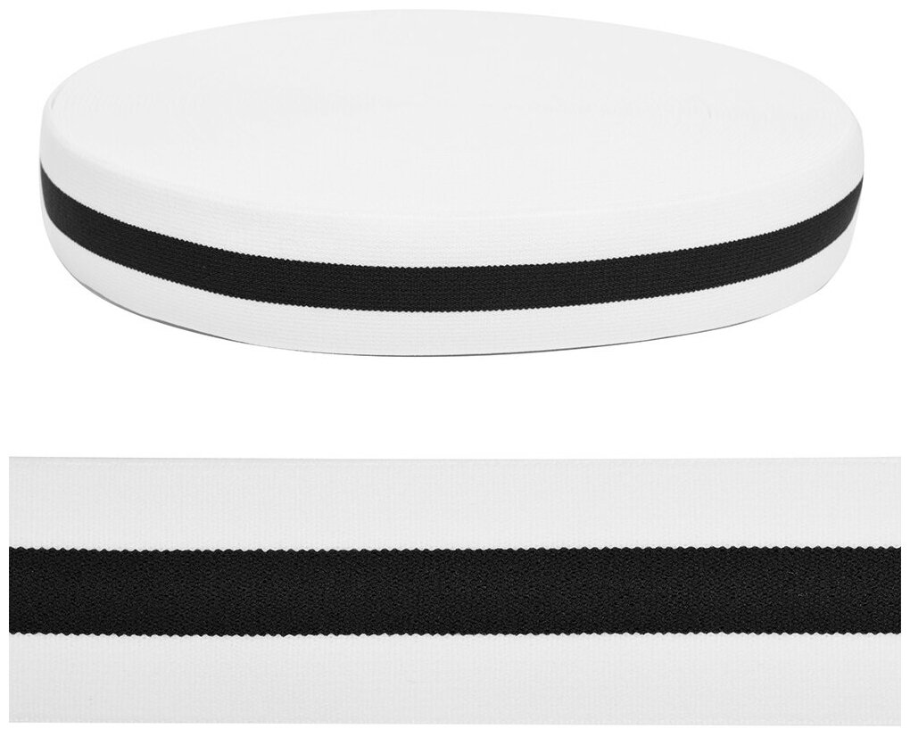 Резинка декоративная TBY полоска ширина 40 мм белый черный упаковка 25 м (ET.4017)