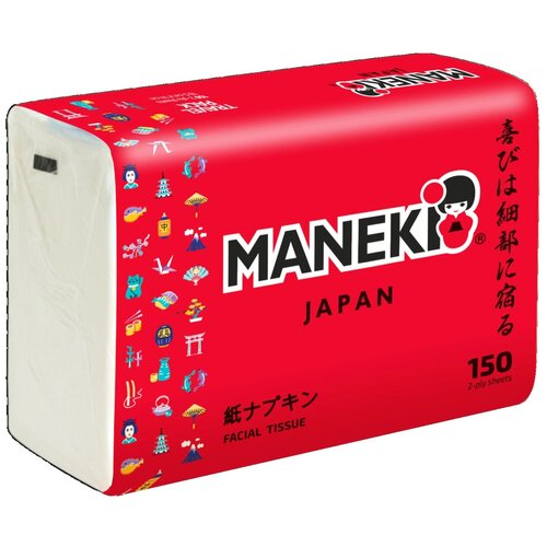 Салфетки бумажные Maneki RED, 2 слоя, белые, 150 шт./упаковка