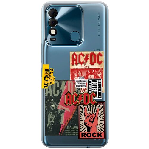 Силиконовый чехол с принтом AC/DC Stickers для Tecno Spark 8 / Техно Спарк 8 силиконовый чехол с принтом tag stickers для tecno spark 8 техно спарк 8