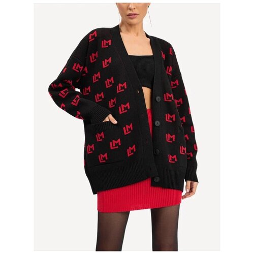 Кардиган вязаный с лого ML (one size / черный/красный ML)