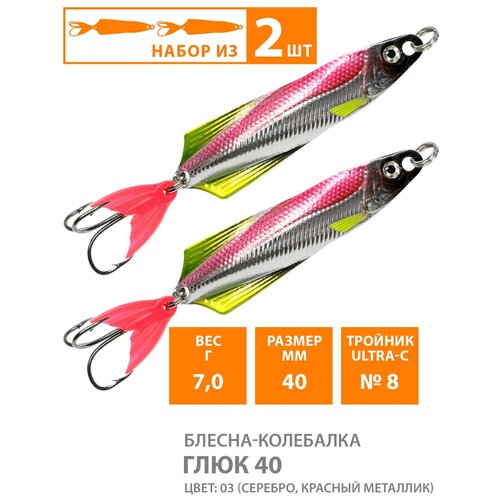 фото Блесна колебалка для рыбалки aqua глюк 40mm 7g цвет 03 2шт