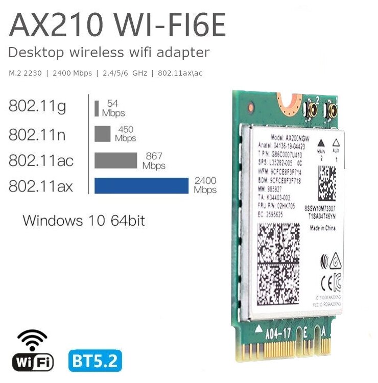 Сетевой адаптер Intel Original AX210NGW Wi-Fi 6E + Bluetooth 5.2