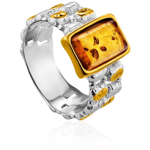 фото Amberholl кольцо из серебра с частичным золочением, украшенное золотистым янтарём «бубинга»