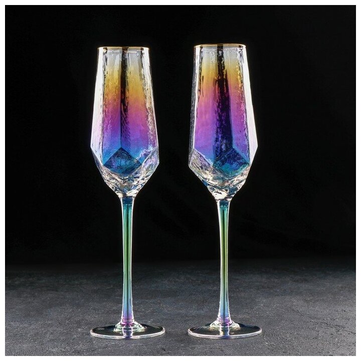 Набор бокалов стеклянных для шампанского Magistro «Дарио», 180 мл, 7×27,5 см, 2 шт, цвет перламутровый