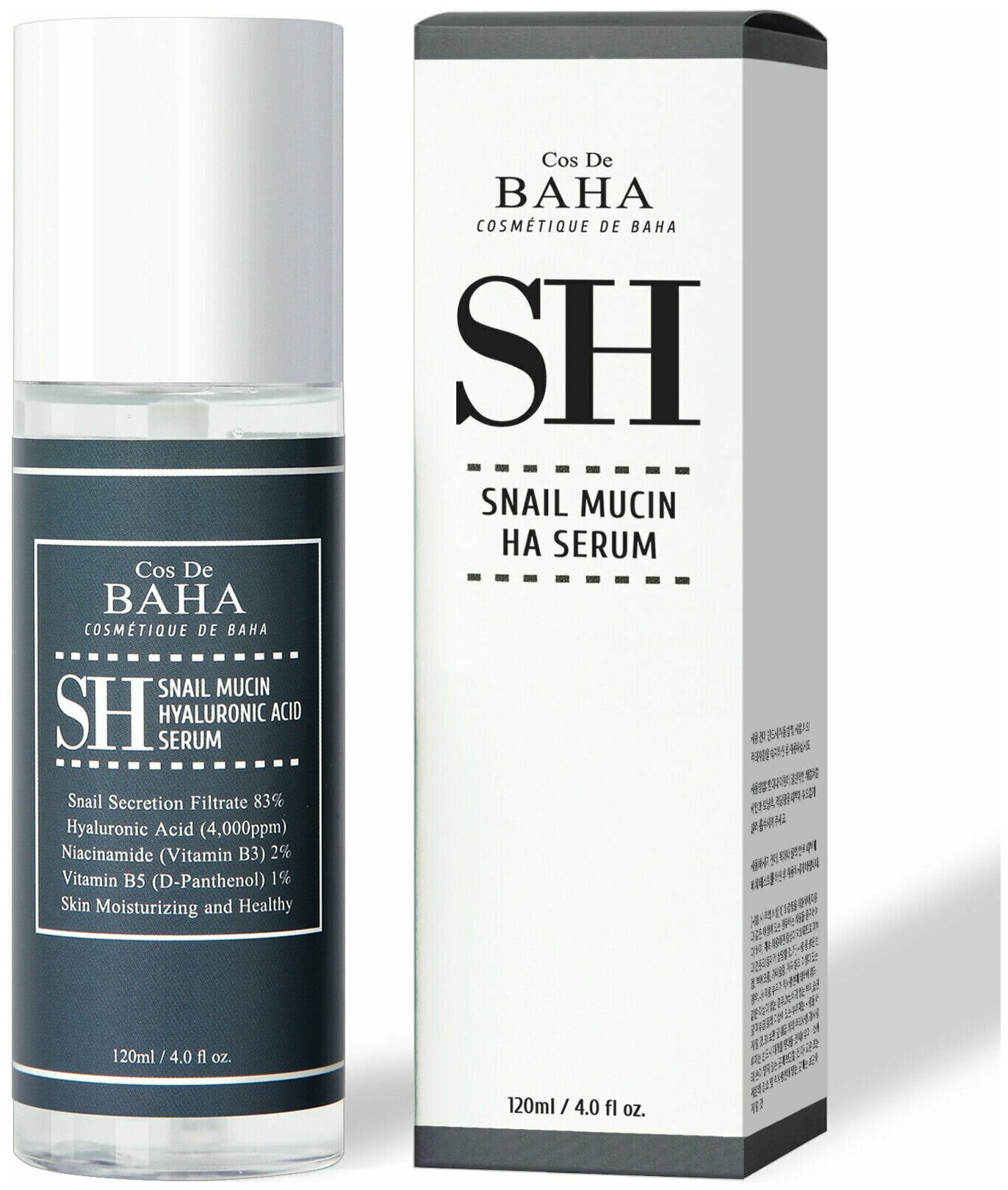 Сыворотка для лица с муцином улитки Cos De BAHA Snail Mucin Hyaluronic Acid Serum SH, 120 мл