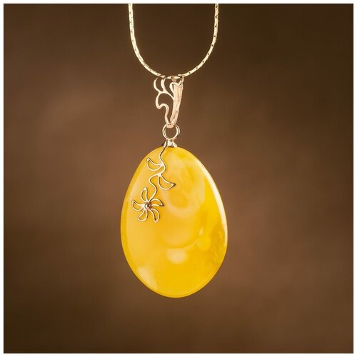 Подвеска Amberprofi, желтое золото, 585 проба, янтарь эффектный кулон из позолоченного серебра с пейзажным янтарем фэшн