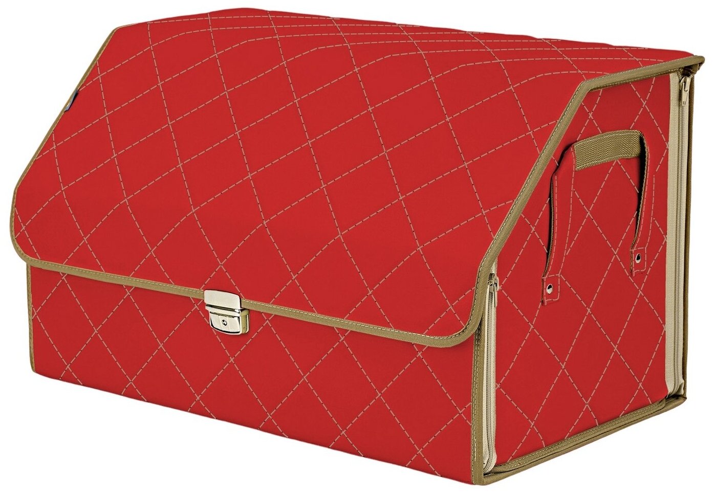 Органайзер-саквояж в багажник "Союз Премиум" (размер XL). Цвет: красный с бежевой прострочкой Ромб.