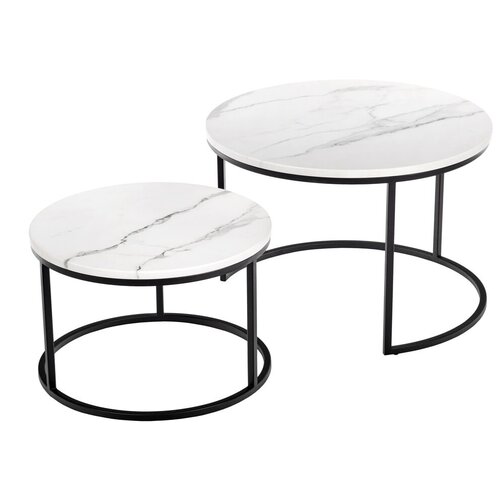 Комплект столиков Tango / Кофейный столик / Журнальный столик / Прикроватный столик / Придиванный столик / Стол круглый белый мрамор с бел. нож. 2шт