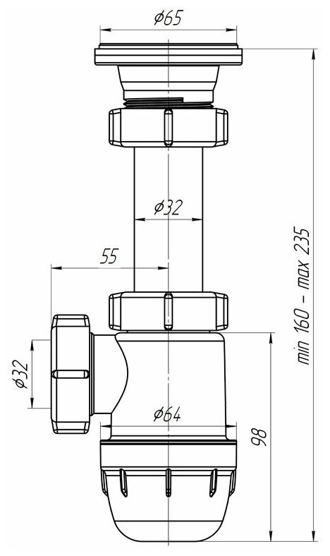 Сифон для раковины АНИ пласт BM1000, 1 1/4"х32