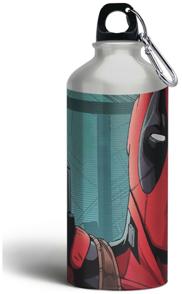 Бутылка спортивная,туристическая фляга, 500мл с карабином deadpool comics - 1