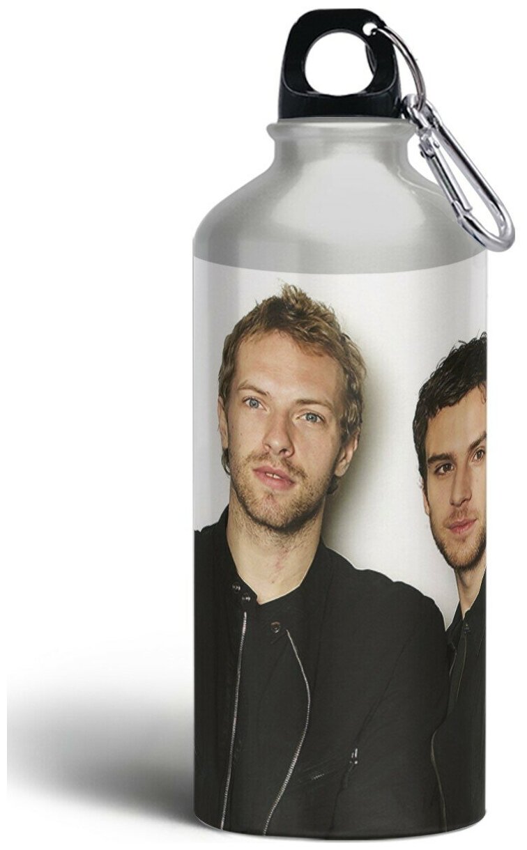 Бутылка спортивная,туристическая фляга, 500мл с карабином Coldplay(Крис Мартин, Джонни Баклэнд, Imagine Dragons) - 1013