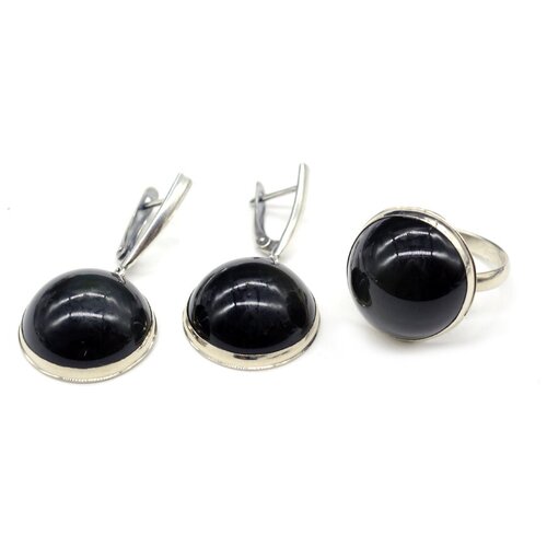 Комплект бижутерии Радуга Камня: кольцо, серьги, обсидиан, размер кольца 20, черный, коричневый