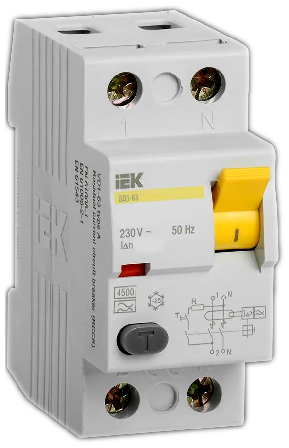 Выключатель дифференциального тока (УЗО) 2п 63А 100мА тип A ВД1-63, IEK MDV11-2-063-100 (1 шт.) - фотография № 4