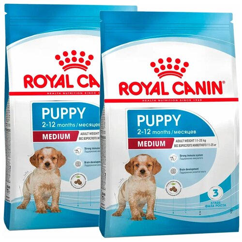 ROYAL CANIN MEDIUM PUPPY для щенков средних пород (14 + 14 кг) royal canin medium puppy корм для щенков средних пород с 2 до 12 месяцев 20 кг