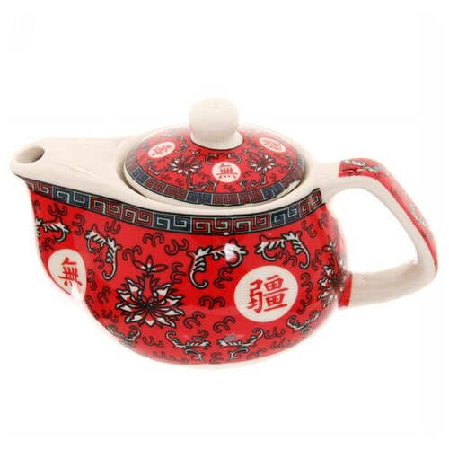 Чайник заварочный керамический 200мл с ситом «Китайские узоры» красный