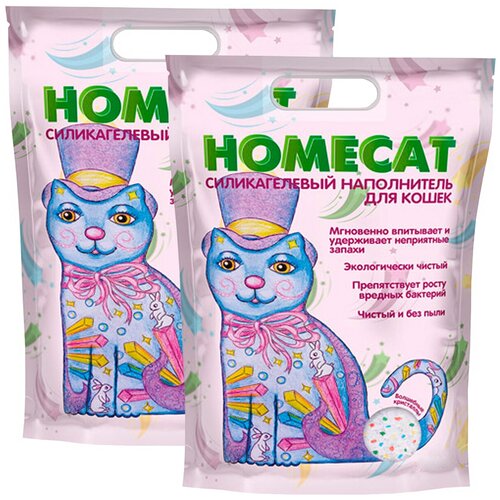 HOMECAT волшебные кристаллы наполнитель силикагелевый для туалета кошек (3,8 + 3,8 л) homecat морозная свежесть наполнитель силикагелевый для туалета кошек 12 5 12 5 л