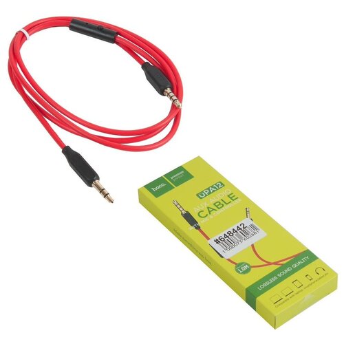 кабель hoco upa12 minijack 3 5 minijack 3 5 с микрофоном 1 м 1 шт черный Cable / Аудиокабель HOCO UPA12 AUX с микрофоном, красный