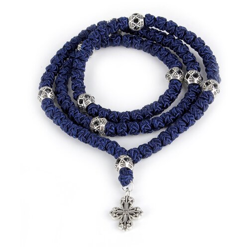 Четки сутажные плетеные, 100 зёрен, с крестом, цвет синий