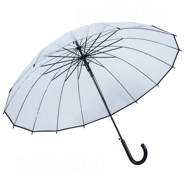 Зонт-трость ЭВРИКА подарки и удивительные вещи, полуавтомат, купол 100 см., 16 спиц, прозрачный
