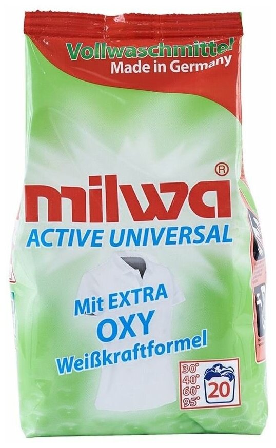 Milwa Active Universal Mit Extra OXY Стиральный порошок концентрированный для белого белья 1,34 кг на 20 стирок