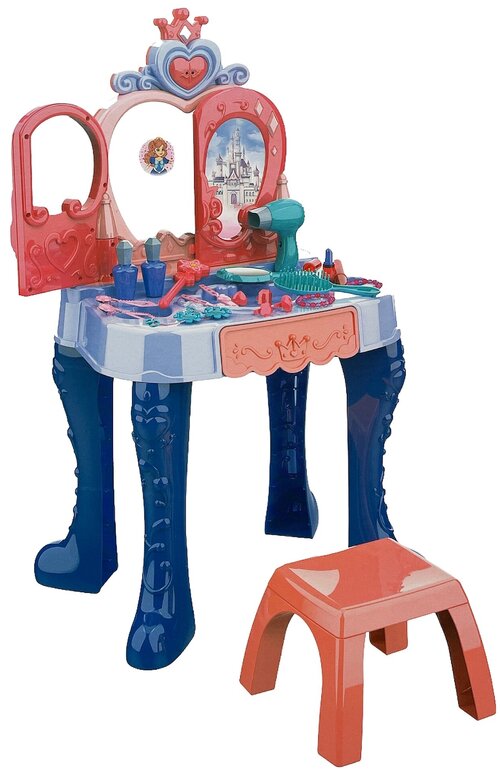 Детский туалетный столик со стульчиком Модница, 37 предметов / Детское трюмо с зеркалом для девочки / со светом и звуком