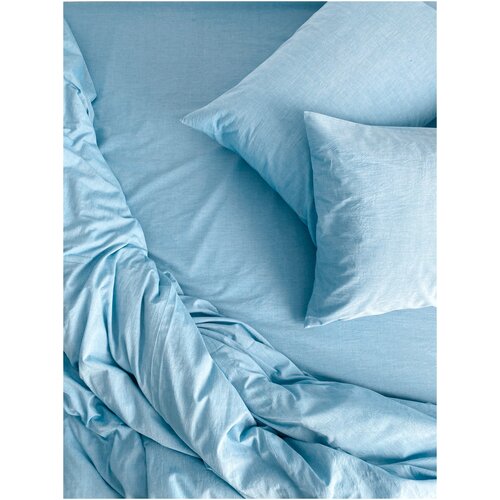 Комплект постельного белья COMFORT HYGGE HEAVEN размер евро, вареный однотонный хлопок, цвет голубой