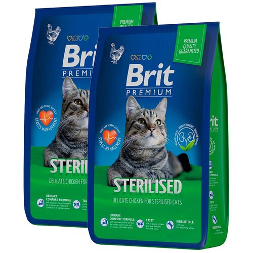 BRIT PREMIUM CAT STERILIZED CHICKEN для взрослых кастрированных котов и стерилизованных кошек с курицей (8 + 8 кг) brit premium cat sterilized salmon