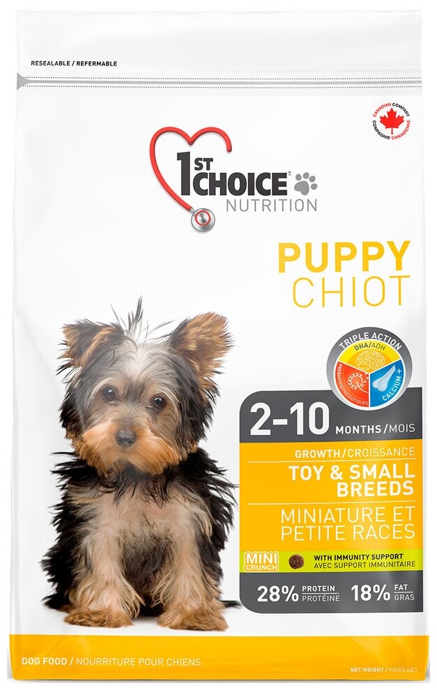 Корм 1st Choice PUPPY Toy & Small Breeds для щенков малых и миниатюрных пород, с курицей, 350 г