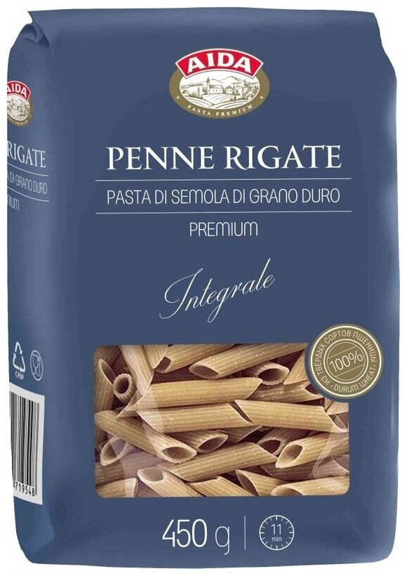 Макаронные изделия AIDA цельнозерновые Penne Rigate/Перья 450г - фотография № 2