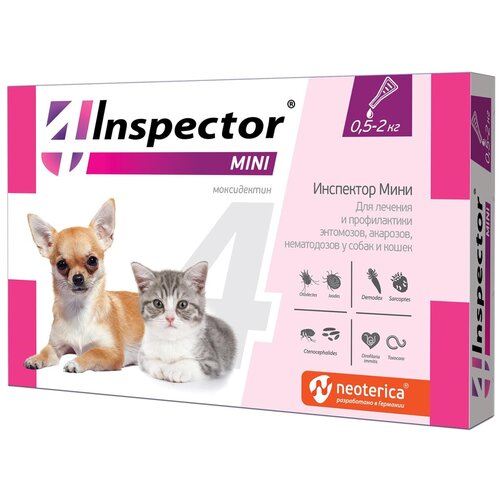 Inspector Mini Капли от блох, клещей и гельминтов для кошек и собак 1 шт. в уп., 1 уп. inspector спрей от блох клещей и гельминтов для собак и кошек 1 уп