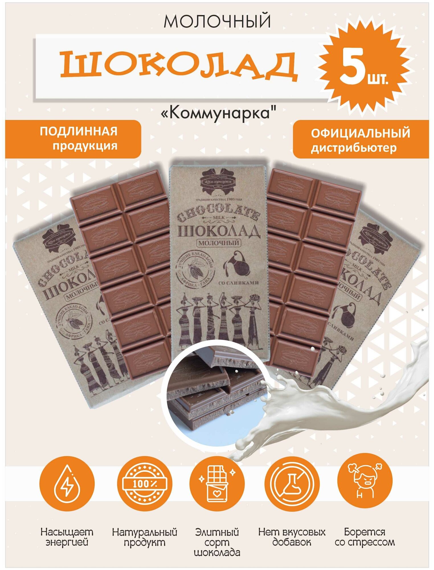 Шоколад молочный Коммунарка, 90 гр., 5 шт. - фотография № 1
