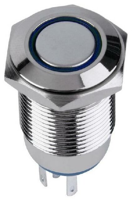 фото Кнопка антивандальная d19 12В Фикс (5с) ON-OFF/OFF-ON подсв/синяя Rexant, 1шт